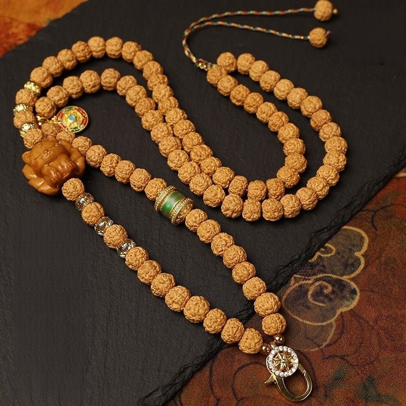 Handcrafted Rudraksha Buddhist Pendant Chain | Nine - Tailed Fox Braided Quick - Release Rope for Thangka & Amulet - Buddhabelief