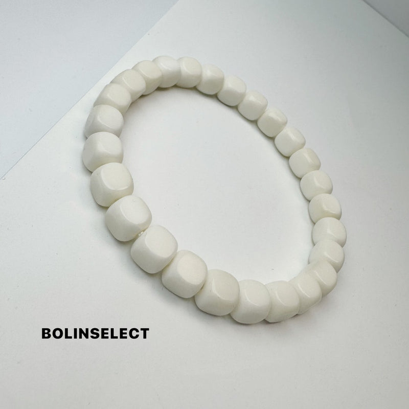 High - end natural white Bodhi bracelet | Hand - carved square shape, blessed by a monk - Buddhabelief