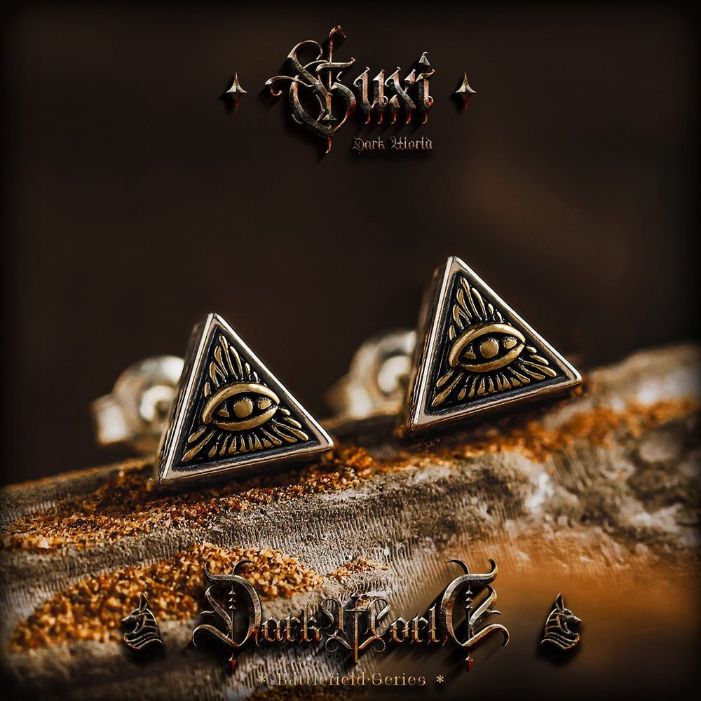 Eye of Horus Triangle Silver Studs — view 1