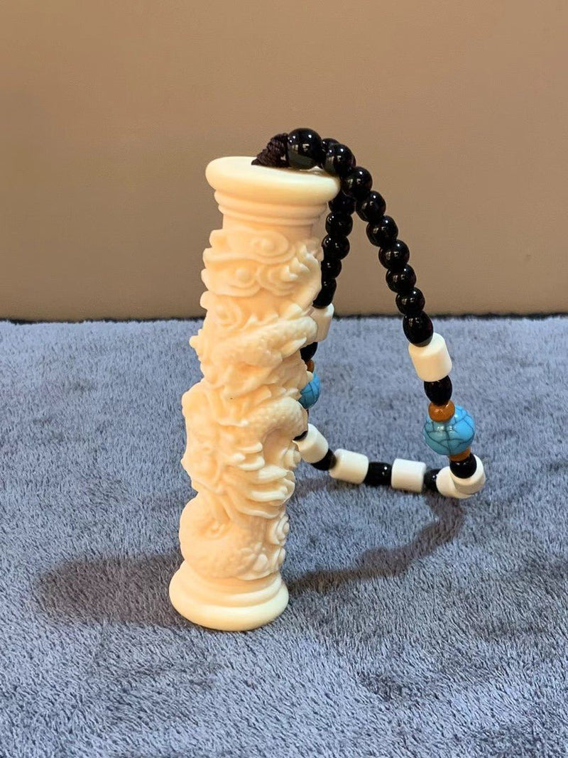 Coiling Dragon Pillar Ivory Nut Pendant - Handheld Bodhi Meditation Artifact - Buddhabelief