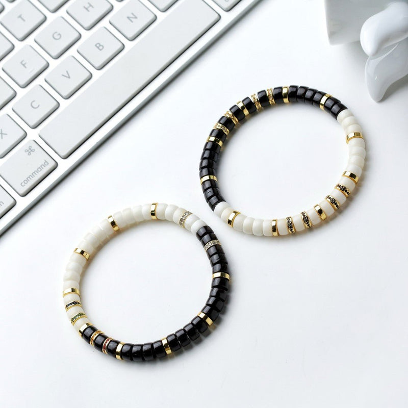 Tai Chi Handheld Bracelet – Black Gold Coconut Pedicle & White Jade Bodhi, Handmade Yin - Yang Spiritual Beads - Buddhabelief