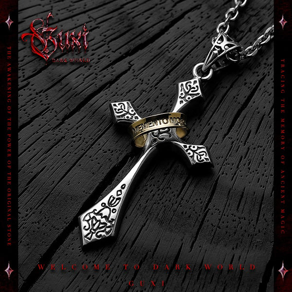 Halo of Holy Light Dark Cross 925 Silver Pendant Necklace