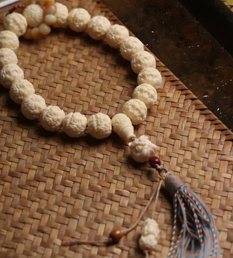 Pixiu Prayer Beads Handheld Bracelet – Handcrafted Bodhi/Ivory Nut for Wealth Attraction & Spiritual Luck - Buddhabelief