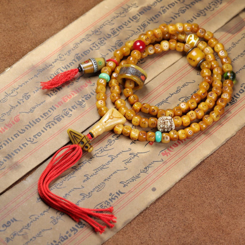 Tibetan Yak Bone Dice Beads 108 Prayer Mala – Handcrafted Himalayan Rosary for Meditation, Protection & Collection - Buddhabelief