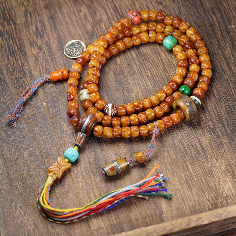 Tibetan Yak Bone Mala - 108 - Count Authentic Buddhist Prayer Beads - Monk - Blessed Spiritual Necklace for Meditation & Protection - Buddhabelief