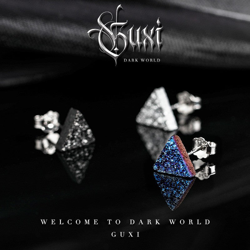 Silver Crystal Cluster Triangle Stud Earrings — view 1