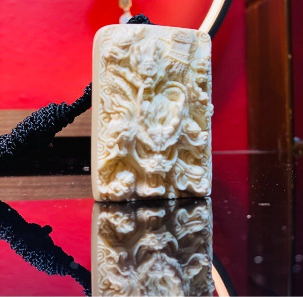 Nine Dragons Pulling Coffin Ivory Nut Carving - Hand - Carved Mythical Art Sculpture - Collector Artifact & Protection Talisman - Buddhabelief