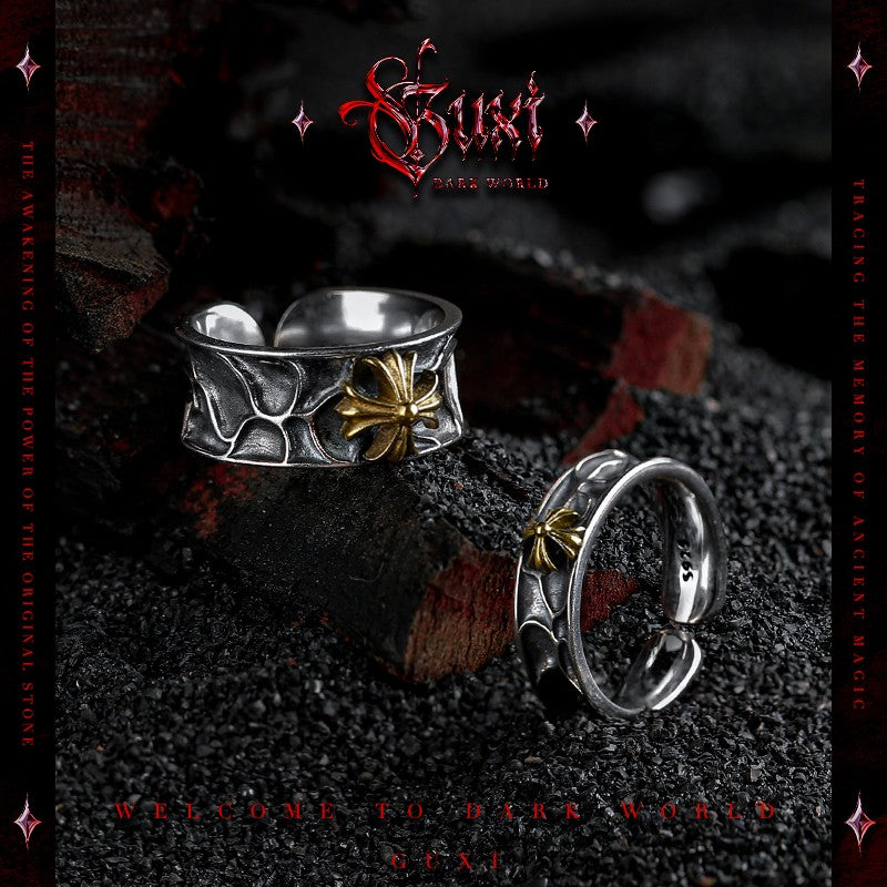 925 Sterling Silver Brave Heart Cross Ring — view 1