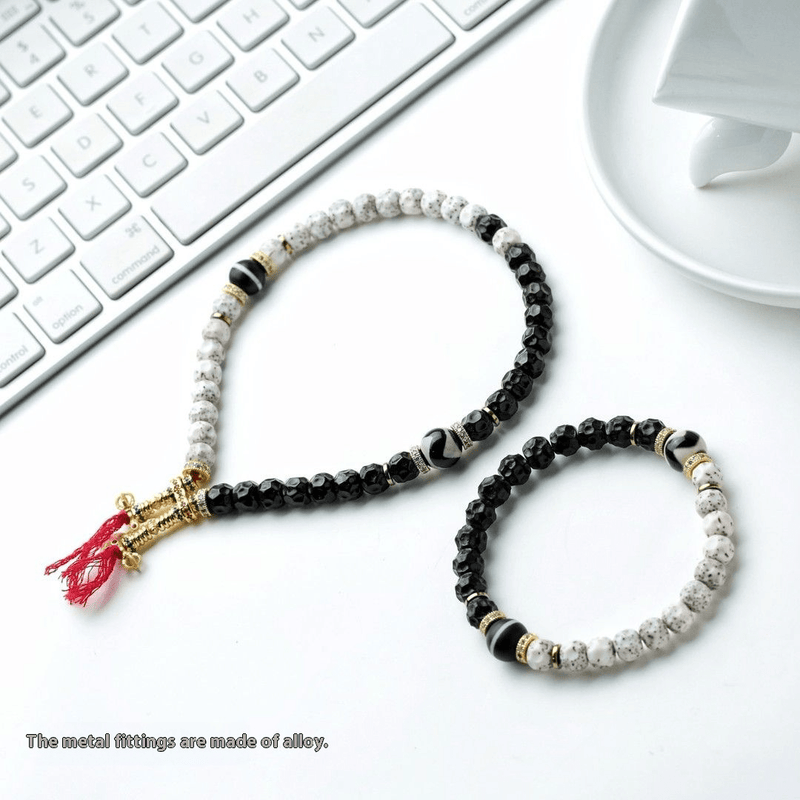 Deep - Pit Tai Chi Handheld Prayer Beads – Black Gold Coconut Pedicle & Moon Star Bodhi, Artisan - Crafted Luxury - Buddhabelief