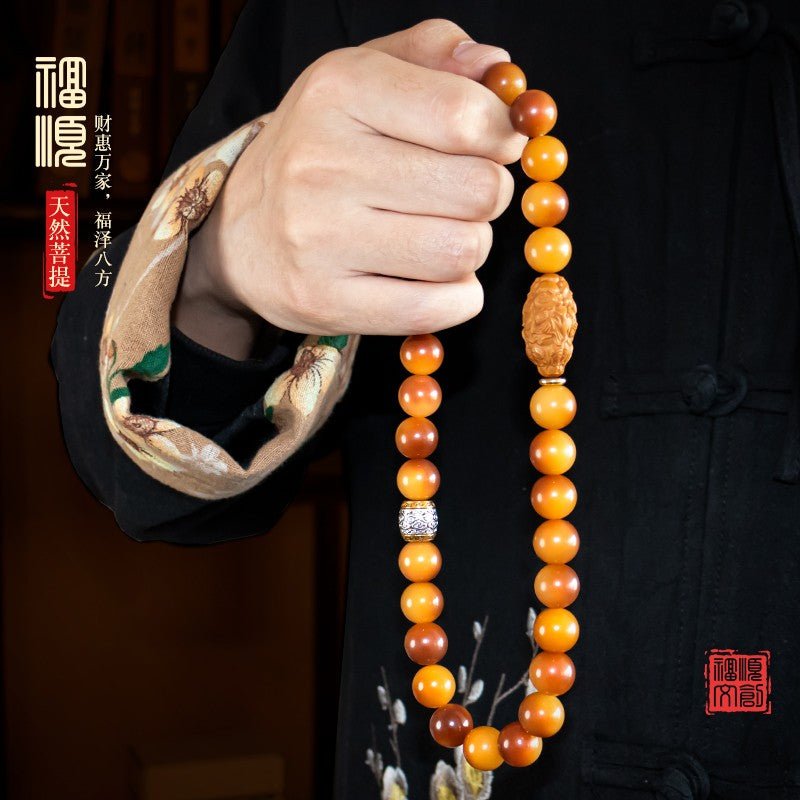 High - oil sugar jade bodhi bracelet • Four - sided carved 13mm double - layer rosary - Buddhabelief