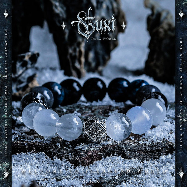Ice Trails Dark Style Beaded Bracelet for Men - 925 Silver