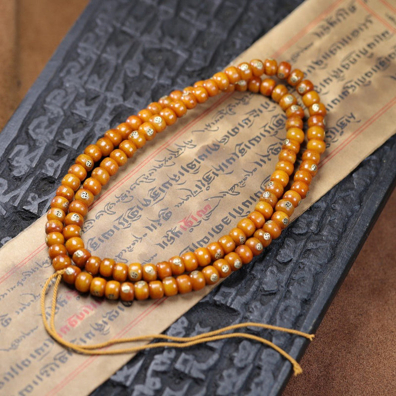 108 Yak Bone Mala with Swastika Blessing – Monk-Blessed Tibetan Prayer Beads for Protection & Spiritual Growth | Buddhabelief