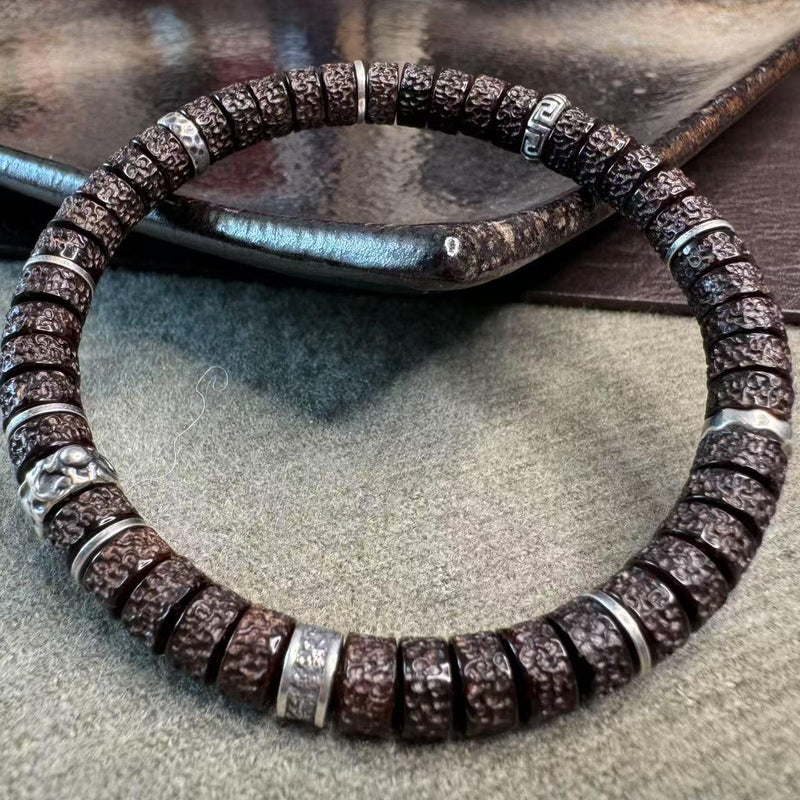 7mm Hainan Natural Coconut Pedicle Bracelet – Handcrafted “Yebala” Design, Original Skin & Color for Luxury Collection & Daily Wear - Buddhabelief