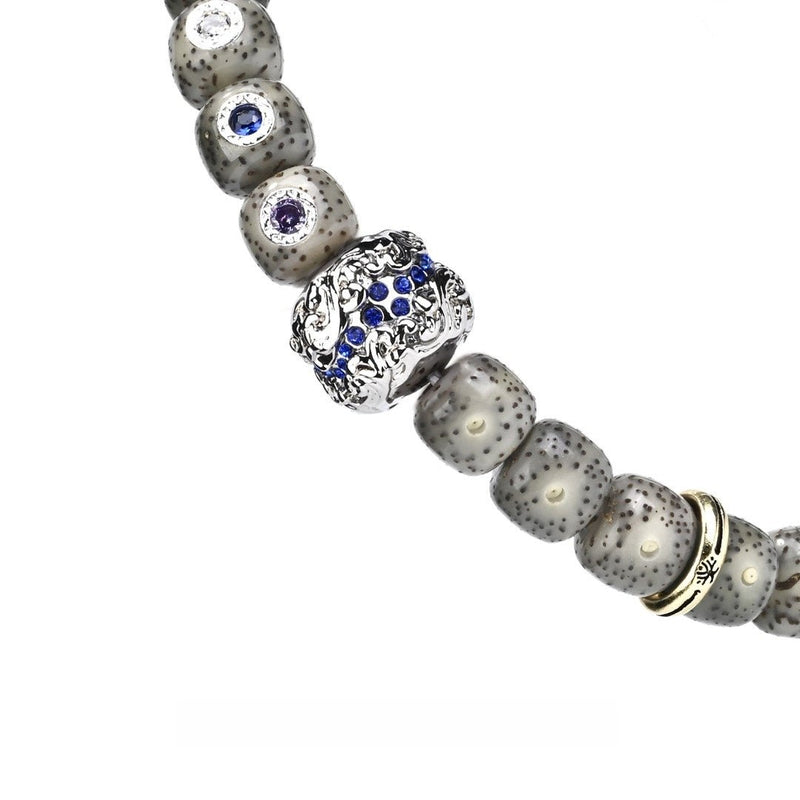 Moon Star Bodhi Premium Bracelet - Hainan Maogan Material with Ice - Transparent Inlay & Water Pattern Beads - Monk - Blessed Spiritual Jewelry for Clarity & Energy Flow - Buddhabelief