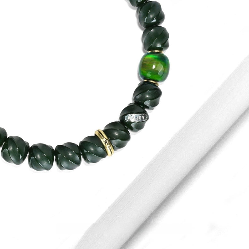 "Green Qi Wheel" Spiritual Bracelet - Wood Elixir Wrapped Green Energy Offered Bodhi Root Mala - Rotation Dispels All Negative Energies Monk - Blessed Protection - Buddhabelief
