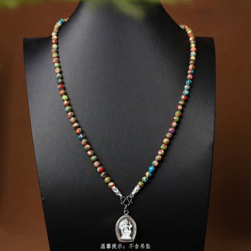 Artisan - Made Dopamine Colorful Imperial Stone Long Chain – Thangka Accessory with Cultural Fusion - Buddhabelief