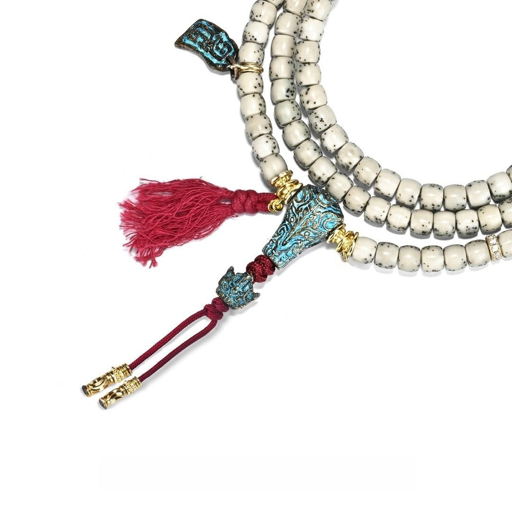 Dragon-Tiger Star Moon Bodhi Mala | Hainan Maogan 6x5 Necklace — view 2