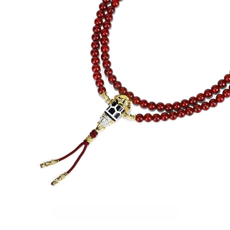 Ancient Method Vermilion Offered Moon Star Bodhi Mala - 6mm Round Beads Full Accoutrement Necklace - Monk - Blessed Spiritual Prayer Beads for Energy Purification & Vitality - Buddhabelief
