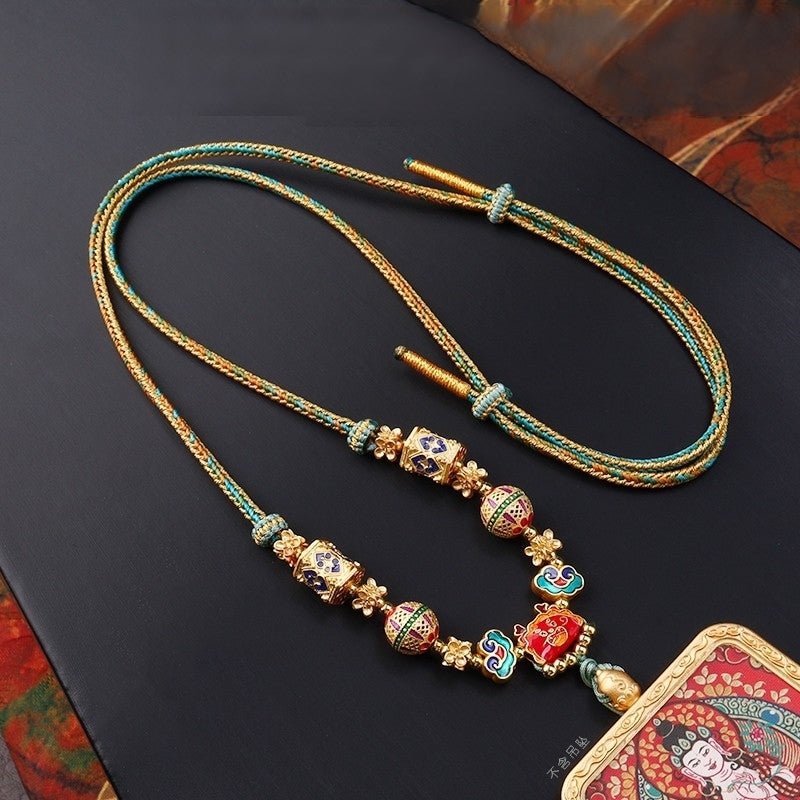 Handcrafted Eight - Strand Braided Enamel Pendant Rope – Tibetan - Style Accessory for Thangka & Buddhist Amulet - Buddhabelief