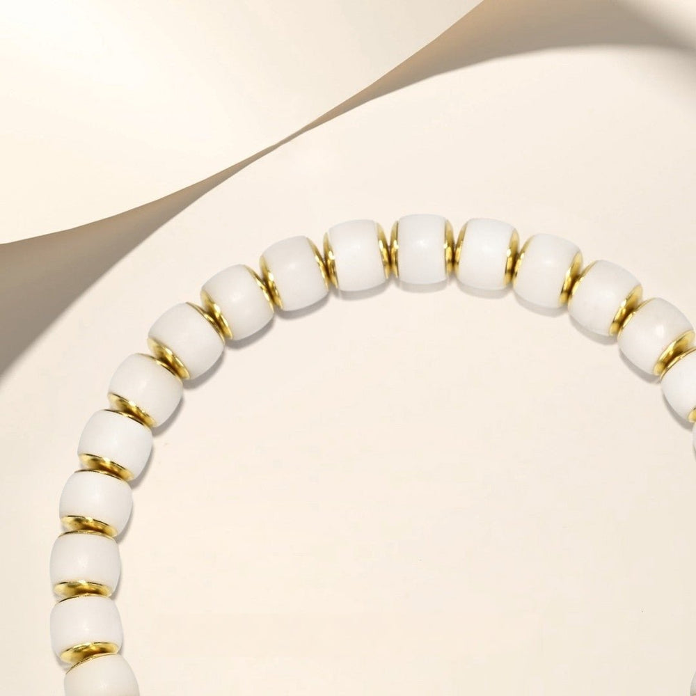 Golden Aegis White Bodhi Mala | 7mm Beads with Jade Tide Inlays - view 2