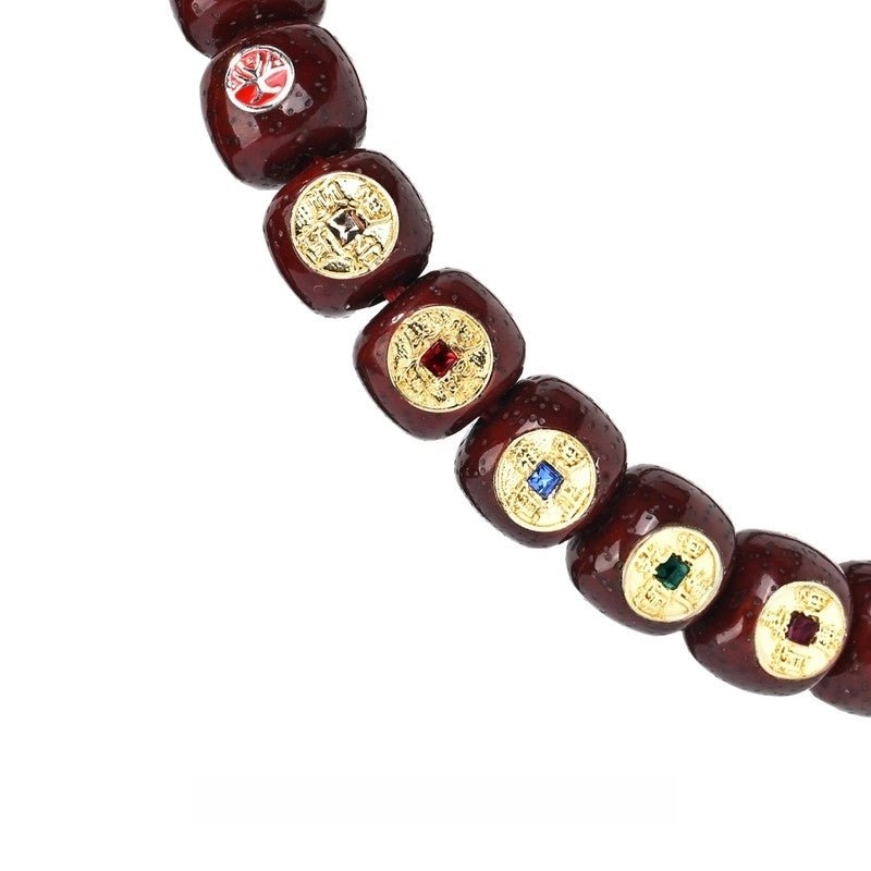 "Five Emperors Descend Auspiciousness" Taoist Bracelet - 8mm Vermilion Offered Moon Star Bodhi with Sacred Inlay - Monk - Blessed Spiritual Mala for Cosmic Harmony & Divine Favor - Buddhabelief
