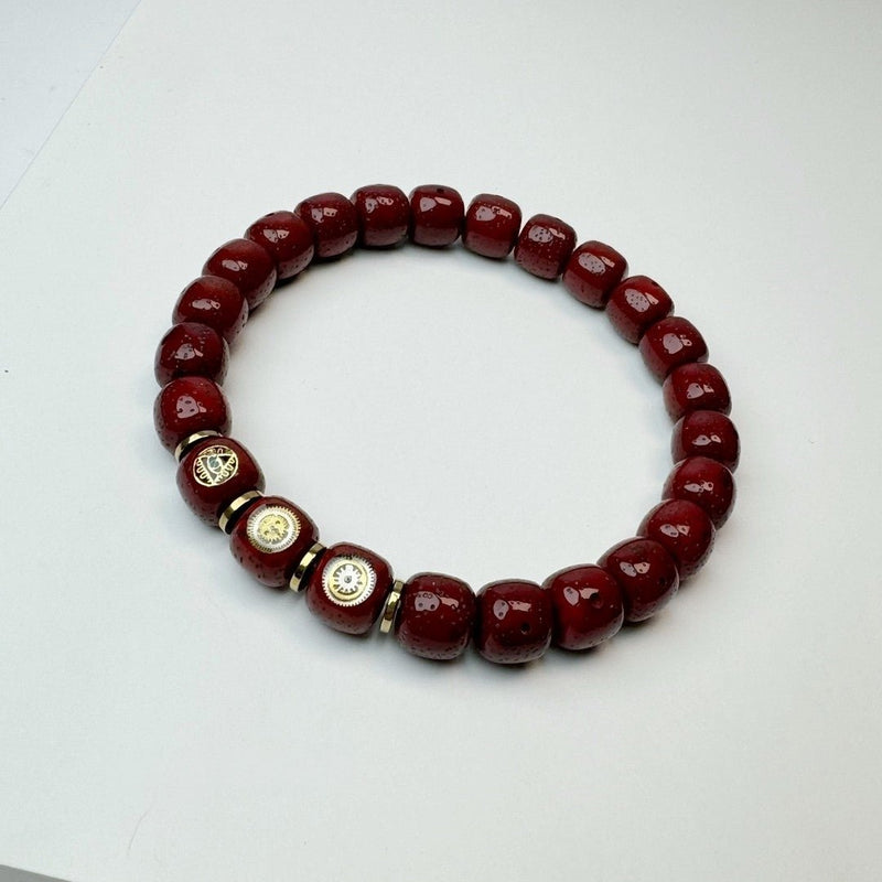 Ancient Method Medicine Clay Vermilion Offered Moon Star Bodhi Bracelet - 8.58mm Cyberpunk Style Hand - Refined Round Beads - Monk - Blessed Spiritual Tech Wear for Energy Balance - Buddhabelief