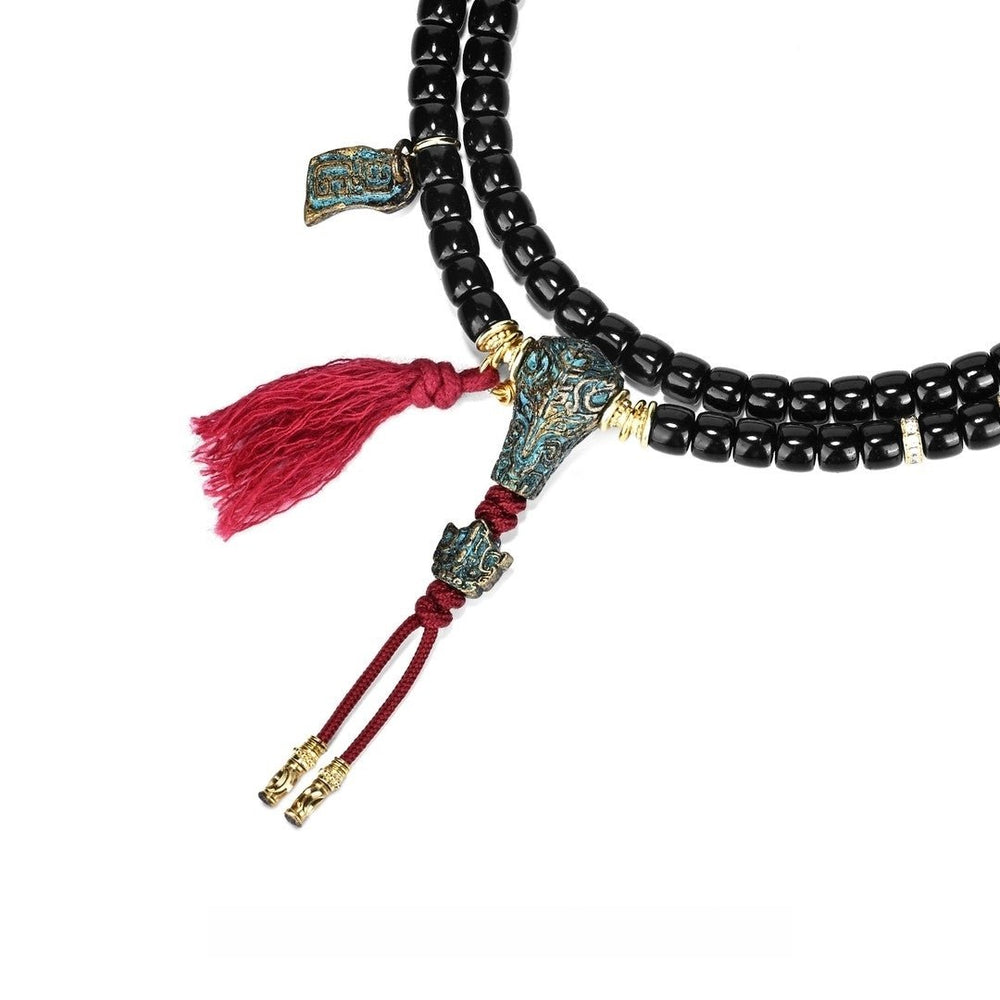 Black Golden Coconut Shell Mala | 65+ Beads Monk-Blessed Necklace — view 2