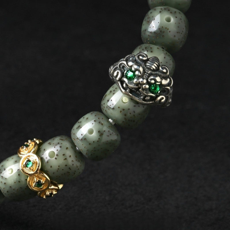 'Qilin Gathering Wealth from Eight Directions' Bracelet - Adorned with Imperial Green Jadeite - Auspicious Talisman for Prosperity & Protection - Buddhabelief