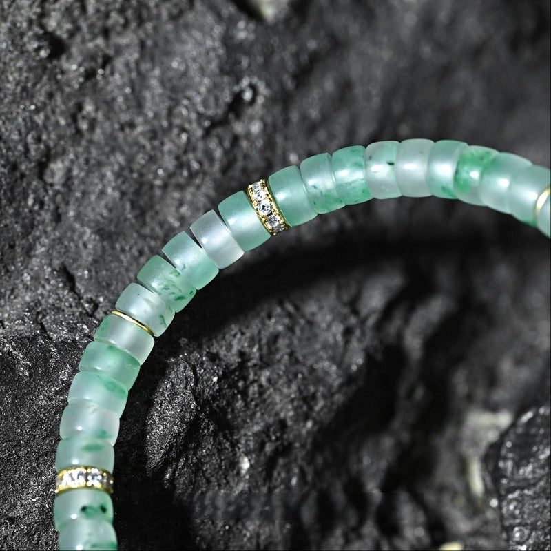 「Jadeite Whisper」Floating Flower Jadeite Tablet Bead Bracelet - 6mm Designer Mala for Serenity & Grace - Buddhabelief