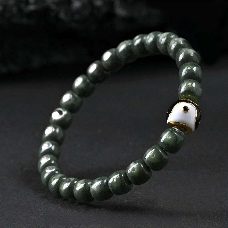'Bagua Tai Chi Mysterious Pivot' Bracelet - Featuring Imperial Green Jadeite - Supreme Taoist Talisman for Harmony & Protection - Buddhabelief