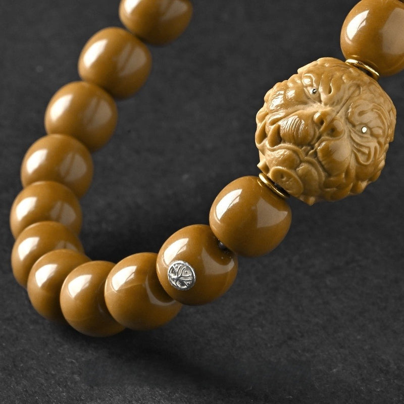 'Alpha Canine' Monkey Head Walnut Bracelet - 10 - 12mm Antique Barrel Beads - Hand - Polished Collector's Mala for Leadership & Protection - Buddhabelief