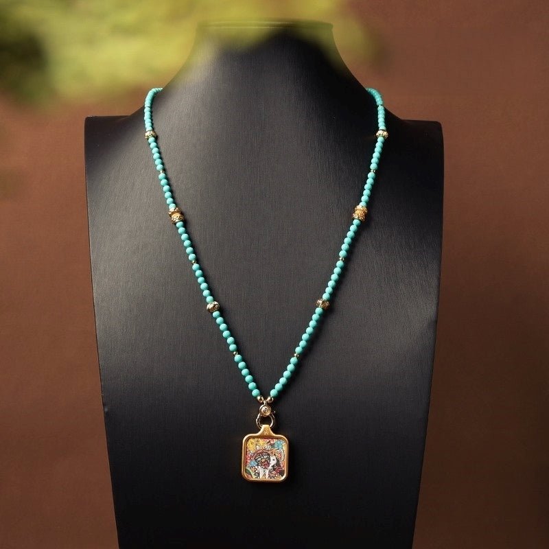 Magnesite Bead Pendant Chain – Buddhist Thangka & Amulet Hanging Rope - view 2