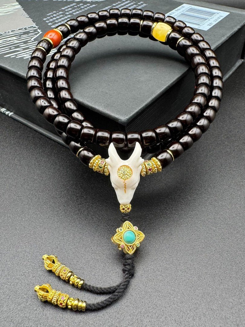 7mm Natural Coconut Pedicle Straight - Cut 108 Prayer Beads – High - End Designed Mala with Unique Accents for Meditation & Collection - Buddhabelief