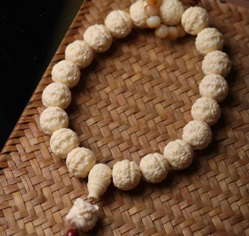 Pixiu Prayer Beads Handheld Bracelet – Handcrafted Bodhi/Ivory Nut for Wealth Attraction & Spiritual Luck - Buddhabelief