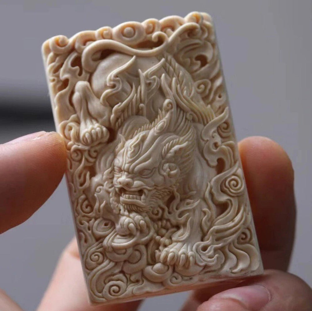 Golden Coin Pi Yao Ivory Nut Necklace - Wealth Attraction Root Carving Pendant — view 2