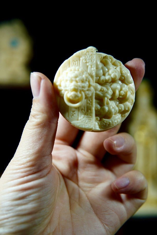 Pi Xiu Ivory Nut Pendant – Masterpiece Carving with Beast Head, Collector Wealth Amulet & Spiritual Protection Art
