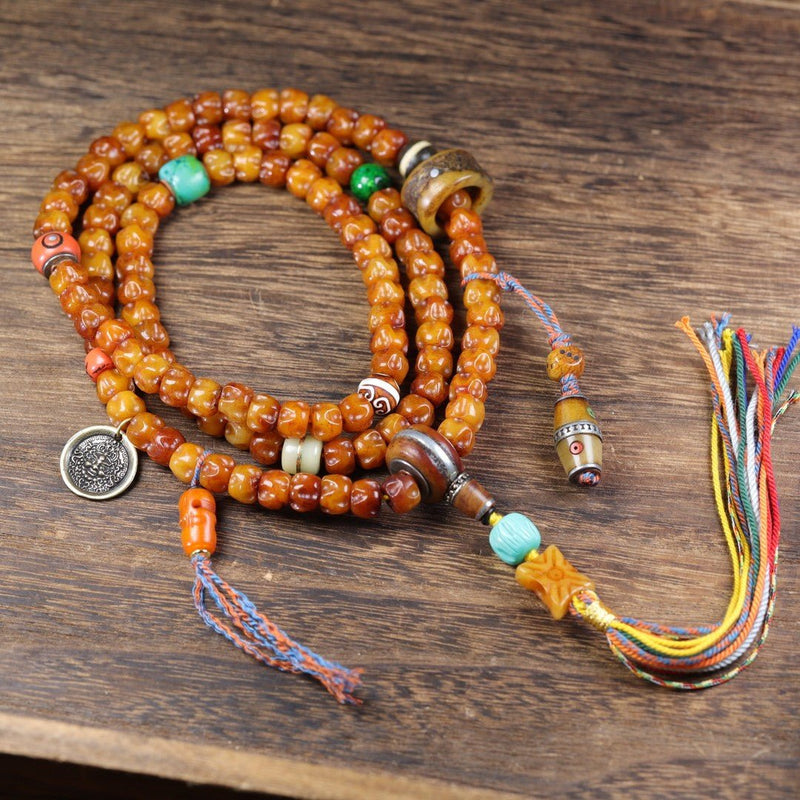 Tibetan Yak Bone Mala - 108 - Count Authentic Buddhist Prayer Beads - Monk - Blessed Spiritual Necklace for Meditation & Protection - Buddhabelief