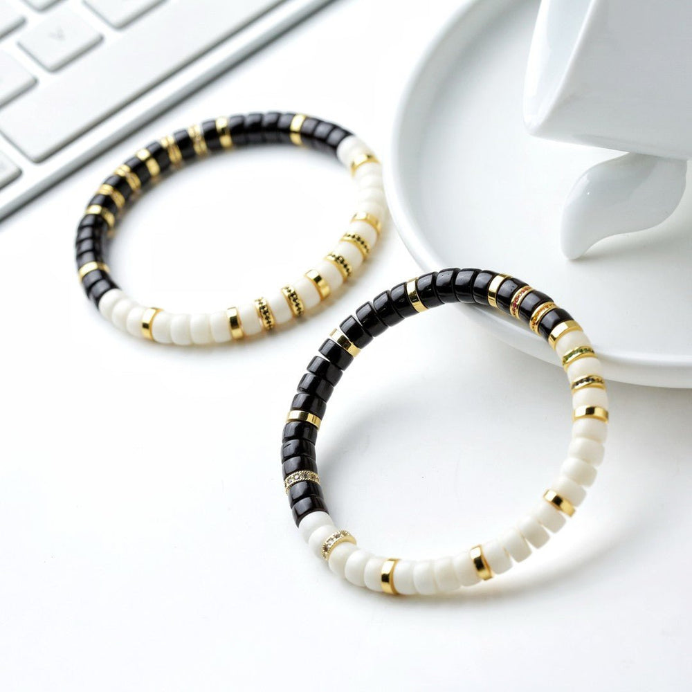 Tai Chi Yin-Yang Bracelet | Black Gold & White Bodhi Beads - view 2