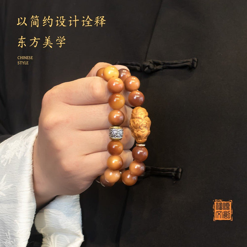 High - oil sugar jade bodhi bracelet • Four - sided carved 13mm double - layer rosary - Buddhabelief