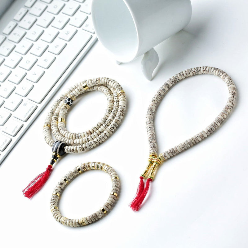 7mm Moon Star Bodhi 108 Beads Bracelet – Four - Color Fugu Half - Blank Handcrafted High - End Prayer Mala - Buddhabelief