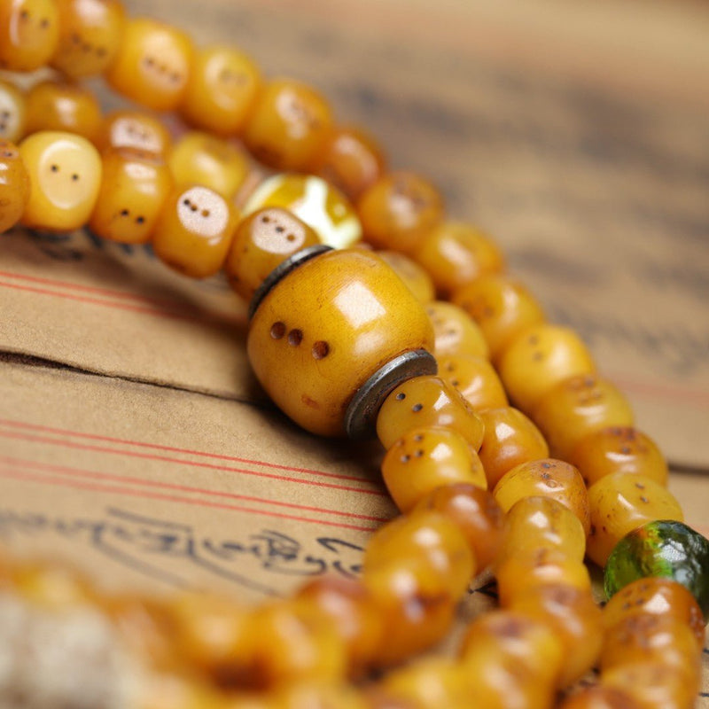Tibetan Yak Bone Dice Beads 108 Prayer Mala – Handcrafted Himalayan Rosary for Meditation, Protection & Collection - Buddhabelief