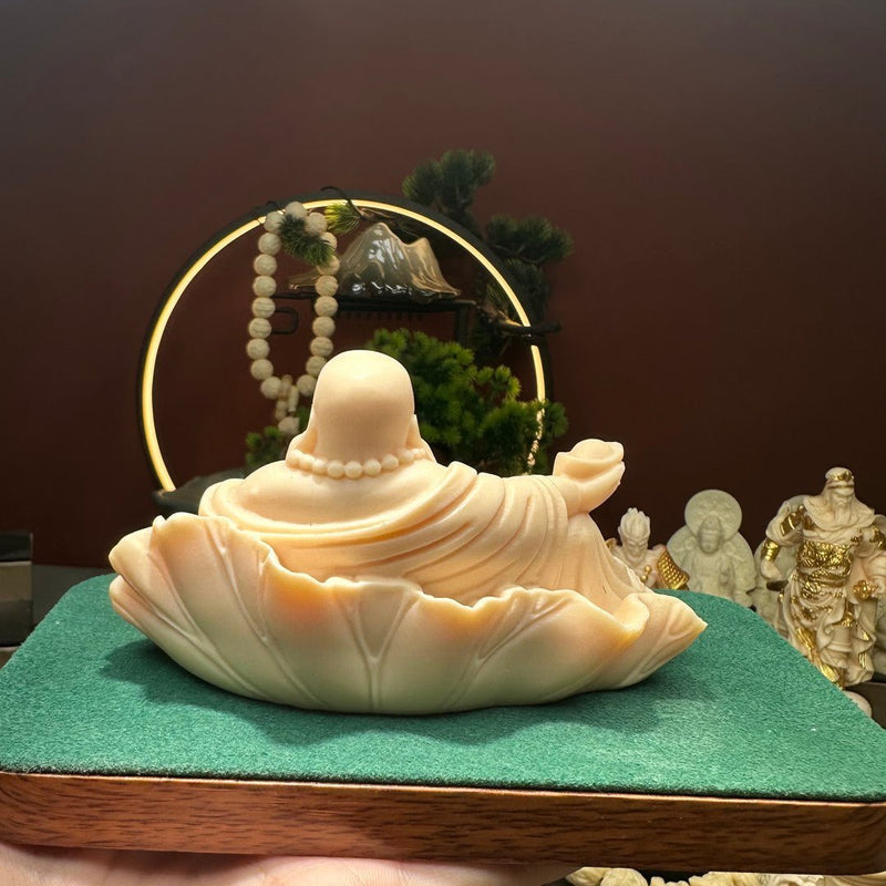 Hand - Carved Maitreya Buddha Ornament – Bodhi Ivory Nut Sculpture with Natural Patina for Art Collection - Buddhabelief