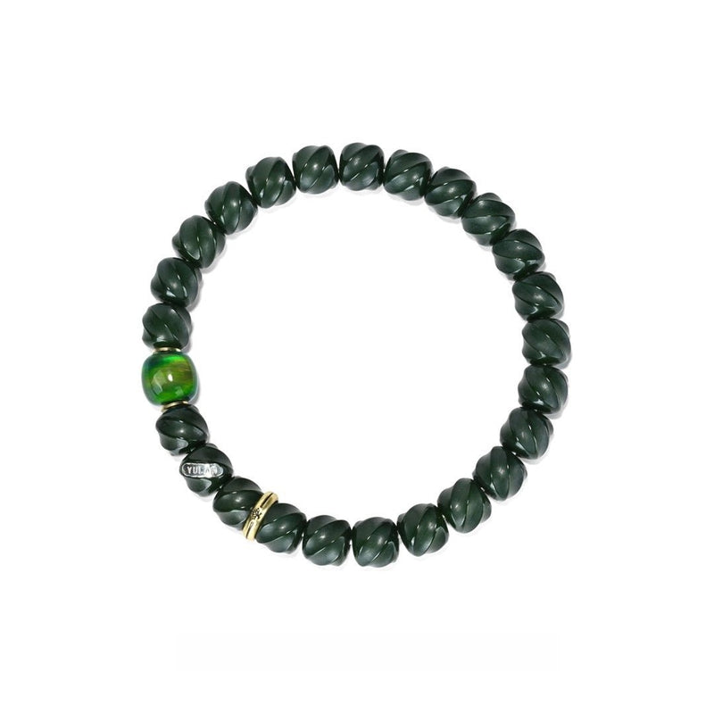 "Green Qi Wheel" Spiritual Bracelet - Wood Elixir Wrapped Green Energy Offered Bodhi Root Mala - Rotation Dispels All Negative Energies Monk - Blessed Protection - Buddhabelief