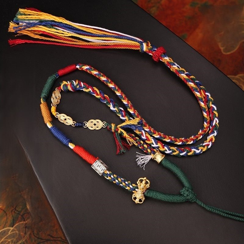 Traditional Tibetan Five - Color (Yellow/White/Red/Green/Blue) Handwoven Hanging Rope – Artisan Thangka Accessory - Buddhabelief