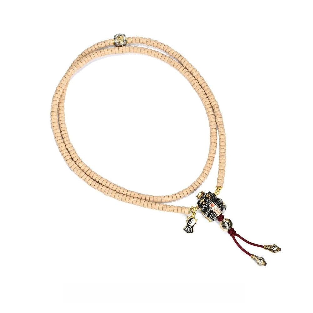 Golden White Emperor Tiger Mala | 5mm Regong Cypress Beads — view 3