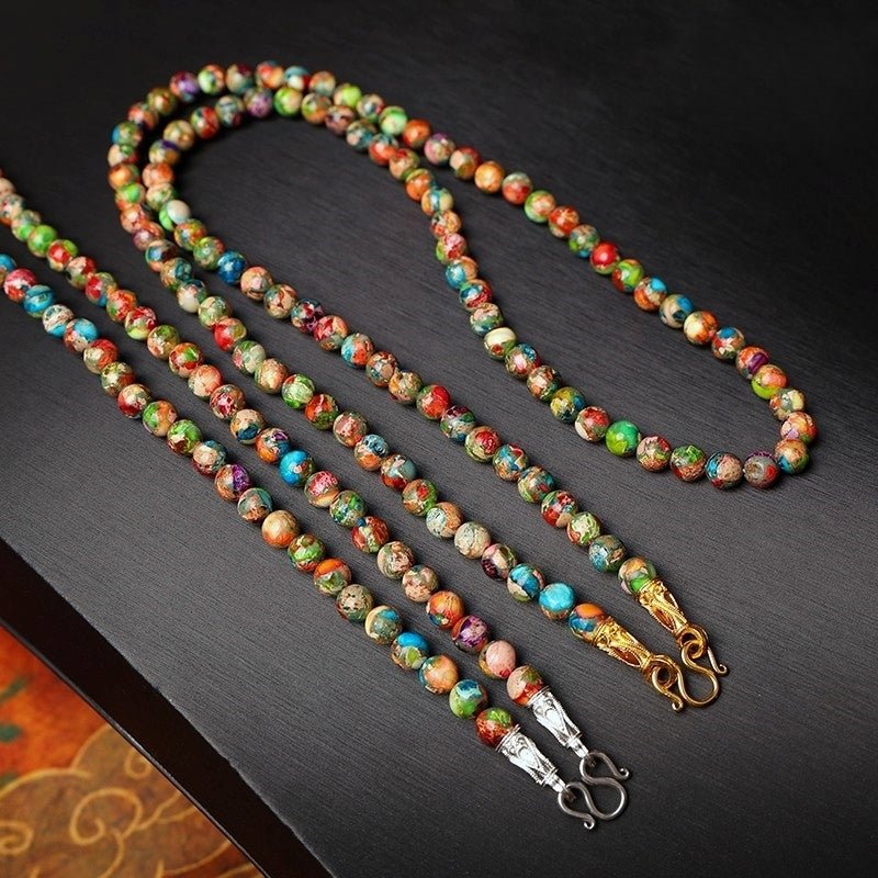 Artisan - Made Dopamine Colorful Imperial Stone Long Chain – Thangka Accessory with Cultural Fusion - Buddhabelief