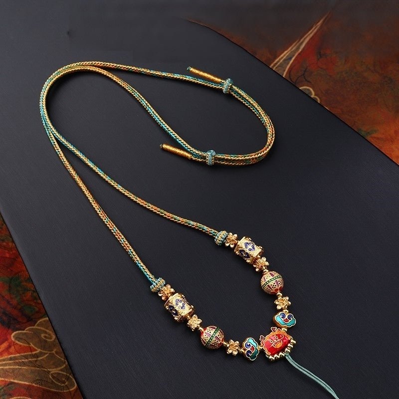 Handcrafted Eight - Strand Braided Enamel Pendant Rope – Tibetan - Style Accessory for Thangka & Buddhist Amulet - Buddhabelief