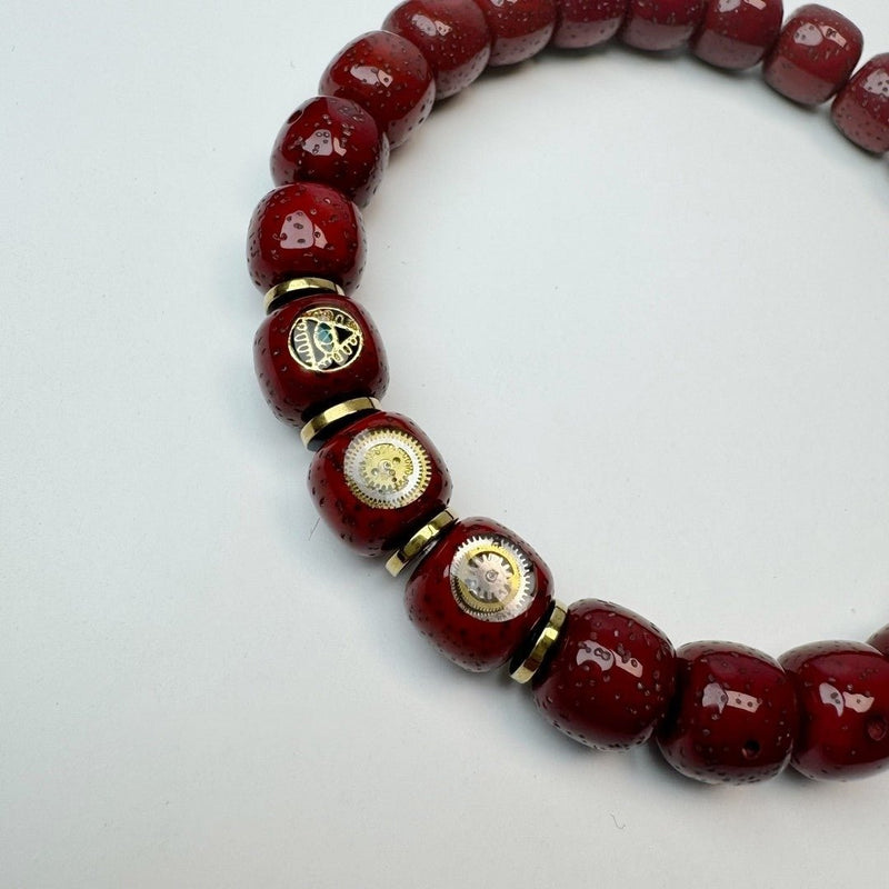 Ancient Method Medicine Clay Vermilion Offered Moon Star Bodhi Bracelet - 8.58mm Cyberpunk Style Hand - Refined Round Beads - Monk - Blessed Spiritual Tech Wear for Energy Balance - Buddhabelief