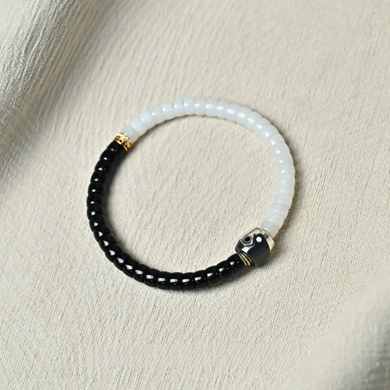 Future Dao Series: Cyber Tai Chi Bracelet - 6mm Hetian Jade Medicine Disc Beads - Neo - Spiritual Talisman for Digital Age Balance - Buddhabelief