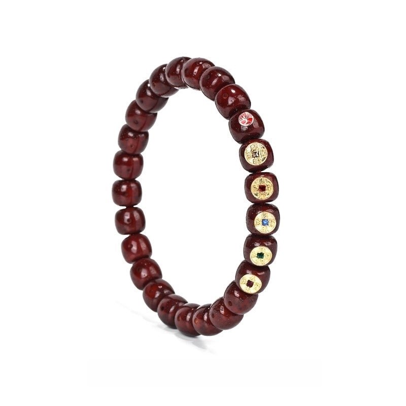 "Five Emperors Descend Auspiciousness" Taoist Bracelet - 8mm Vermilion Offered Moon Star Bodhi with Sacred Inlay - Monk - Blessed Spiritual Mala for Cosmic Harmony & Divine Favor - Buddhabelief